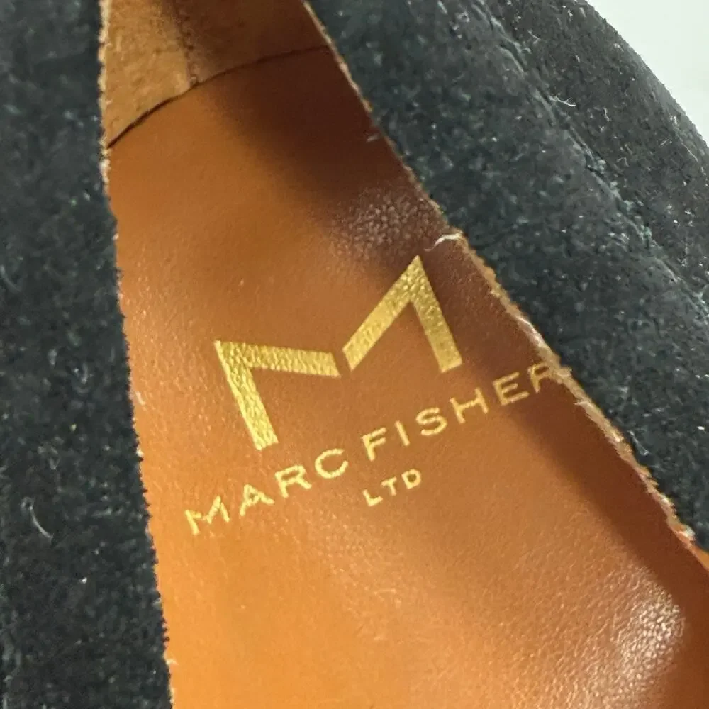 Marc Fisher Lina Shoes Size 9.5 Platform Loafer Black Suede Chunky Rubber Heel